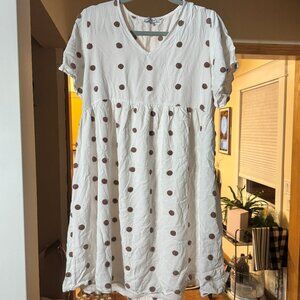 Polagram Cream Midi Polka Dot Sundress with bishop sleeves